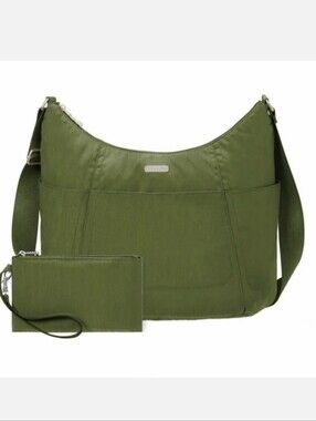 Baggalini Olive Green Crossbody Large Classic Hobo Shoulder Bag w Wristlet